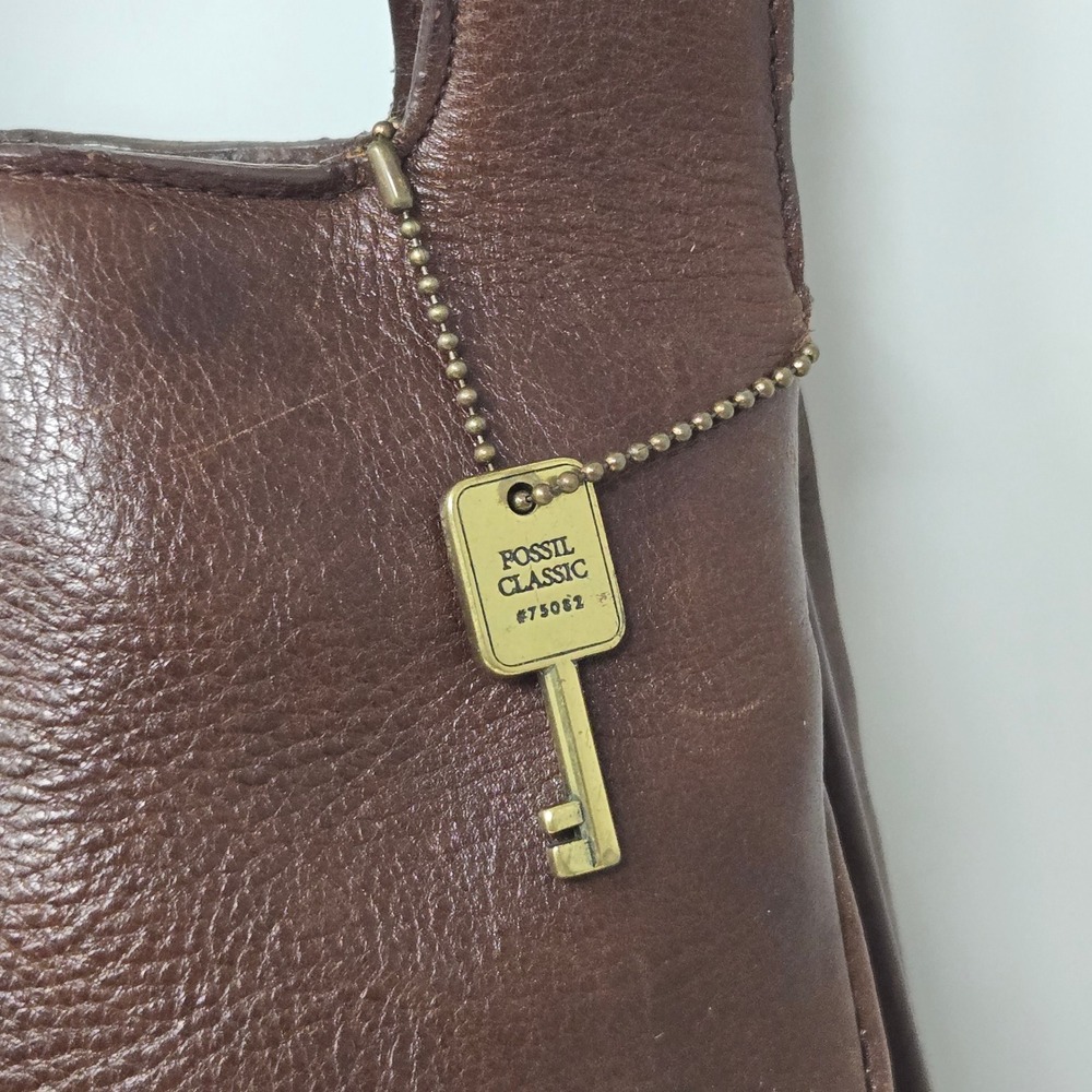 Fossil 1954 Vintage Brown Leather Handbag Frame Top Tote Bag 75082 - Picture 2 of 13
